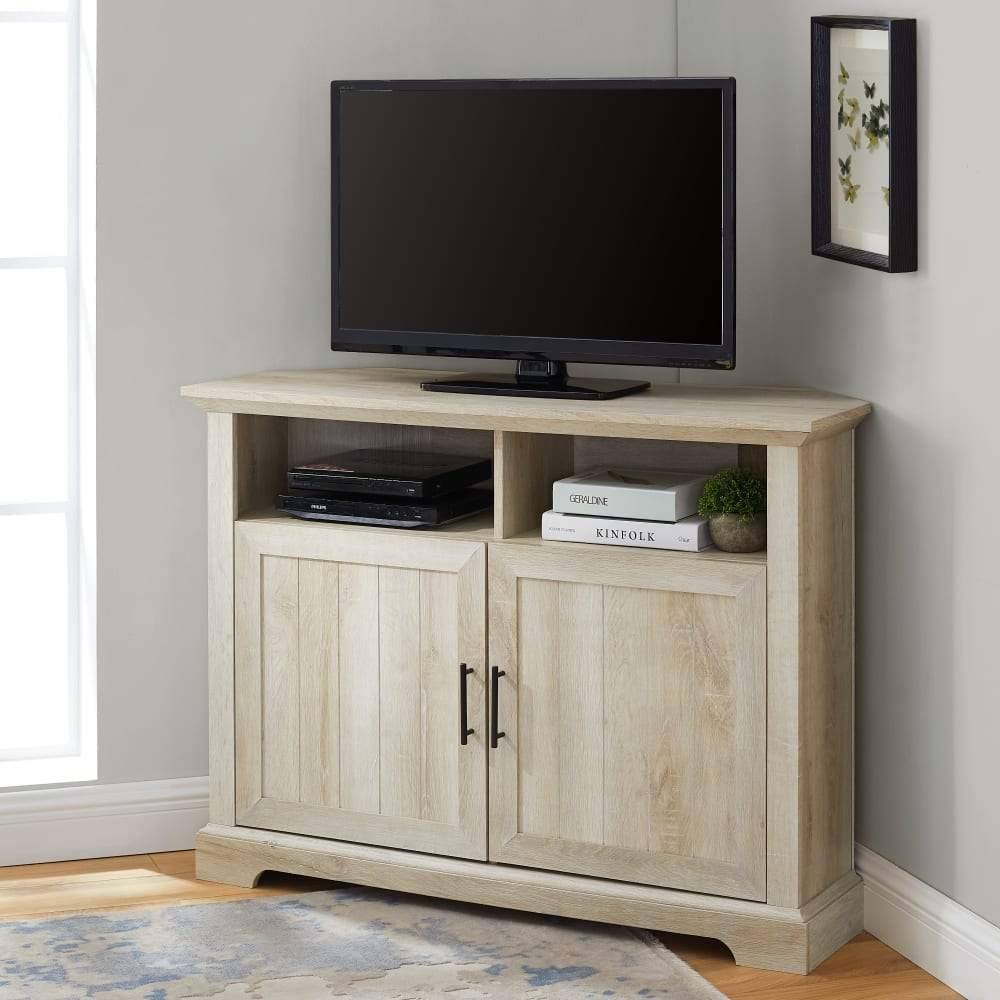 Walker Edison Columbus 44 in. Grooved Door Corner TV Stand White