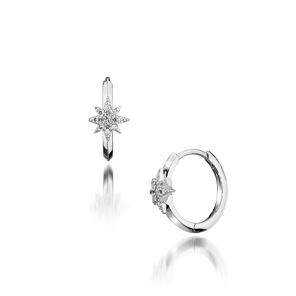 CROSSING STAR HOOP PIERCED EARRINGS(1XP0419)Pt950 ピアス｜スター