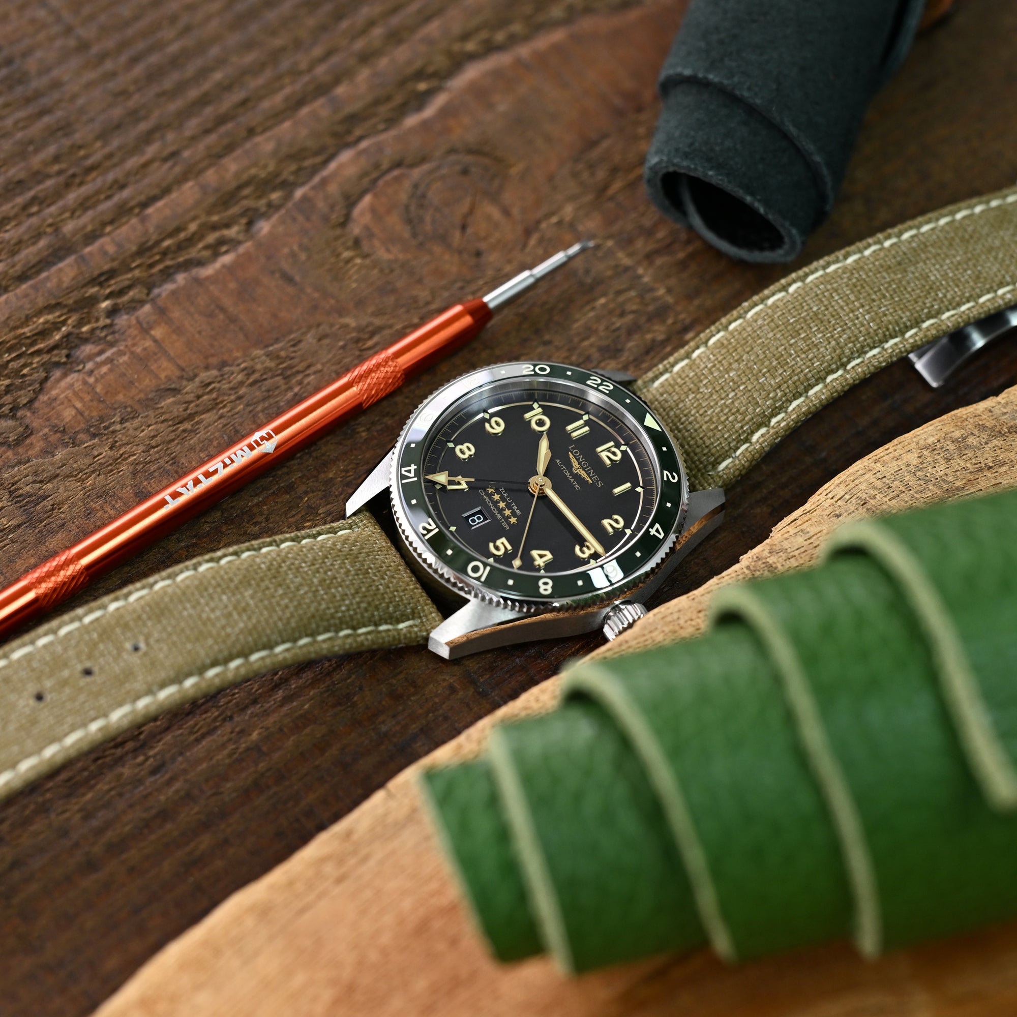 20mmまたは22mm カーキキャンバス時計バンド、ブラッシュドローラー