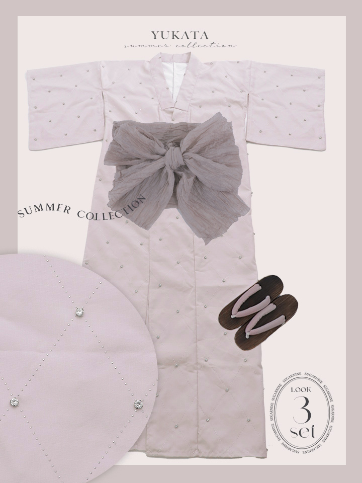 即日発送】アーガイルビジュー浴衣【浴衣3点セット 浴衣/帯/下駄