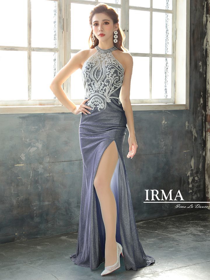 IRMA/イルマ】アメスリ/ ホルターネック/ ラメ/ 刺繍レース/ スリット