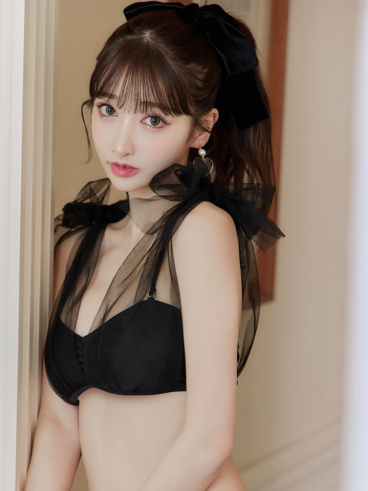 即日発送】【ビキニ】【水着】チュールリボン バストアップ ビキニ 2点