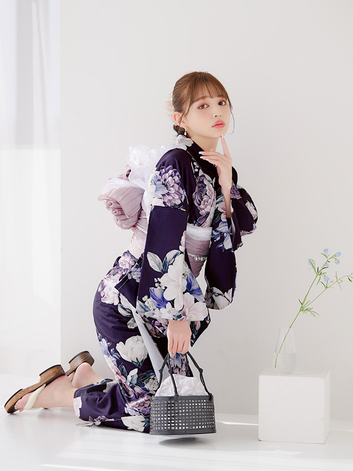 即日発送】クラシカルフラワーブーケ浴衣【浴衣3点セット 浴衣/帯