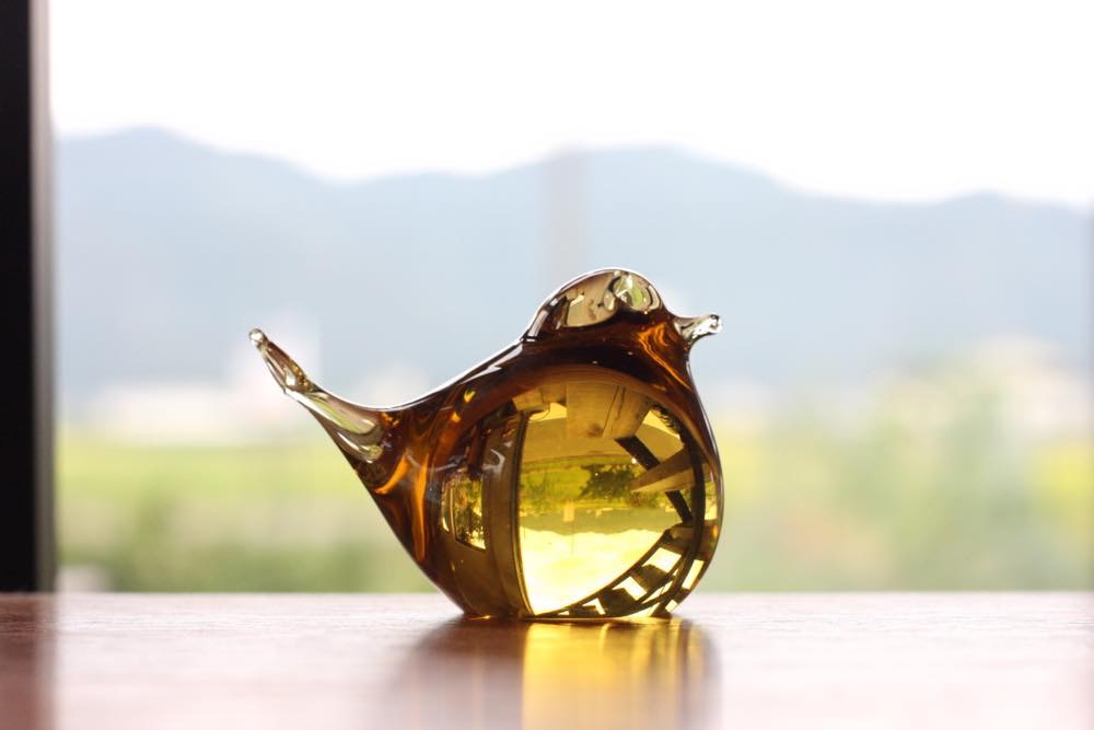 北欧ガラス/ビンテージ/小鳥のオブジェ/FM Ronneby/ライトアンバー