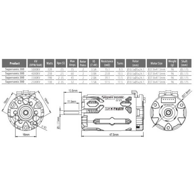 ROCKET-RC 380サイズブラシレスモーター Super sonic 13.5T [CR768