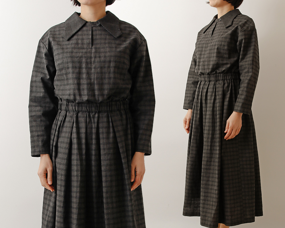 ヴィンテージ墨汁染めのコットンandリネンチェック Kate [M便 1/4]の