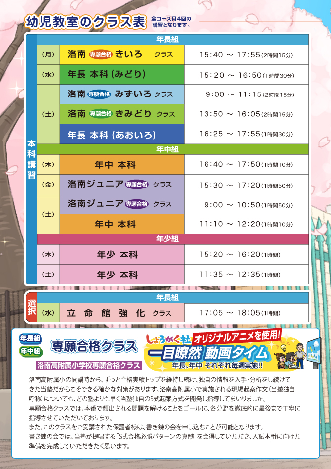 京都府京都市四条烏丸の洛南小・京女小入試のための学習塾(幼児教室