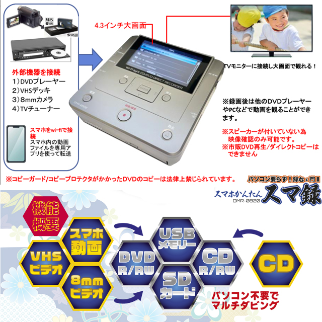 パソコン不要 スマホ動画 CD DVD ダビング（パソコン要らず！録画