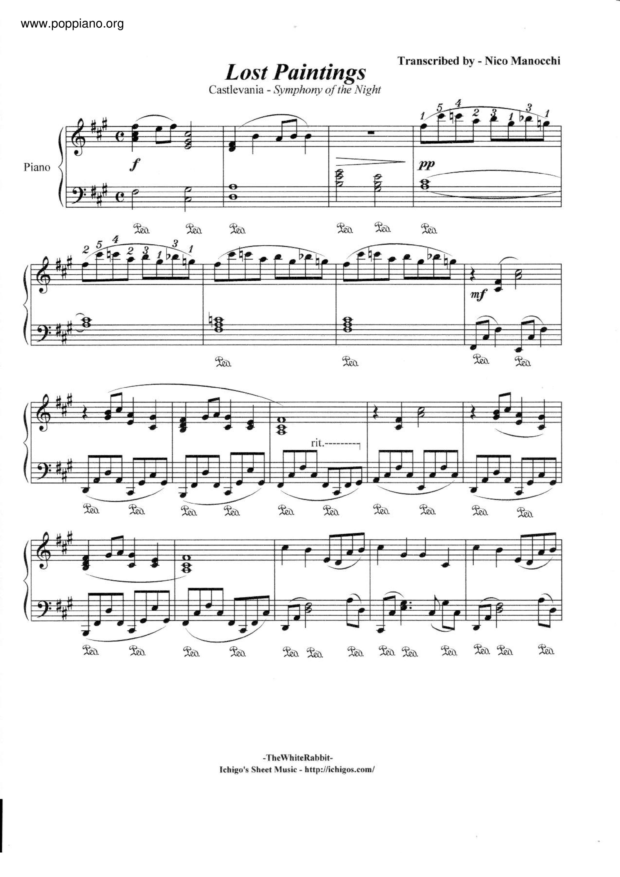 ☆悪魔城X 月下夜想曲 - ロスト・ペインティングス 악보 ピアノ譜pdf