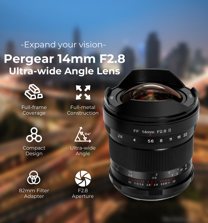 Pergear 14mm F2.8 II Full-Frame Manual Lens for Sony, Nikon, Canon, Le