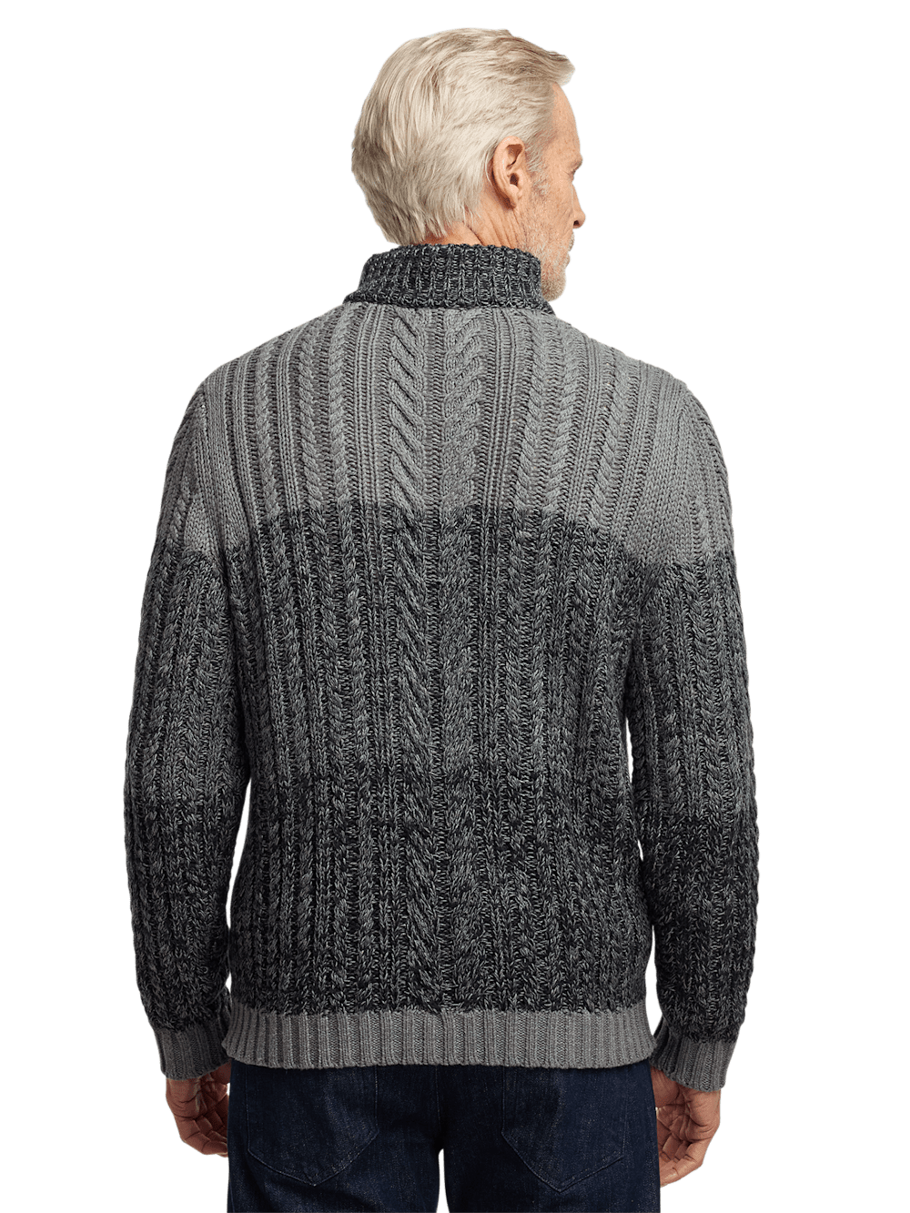 Cotton Cable Full Zip Mock Neck Sweater - Black/grey – Paul Fredrick
