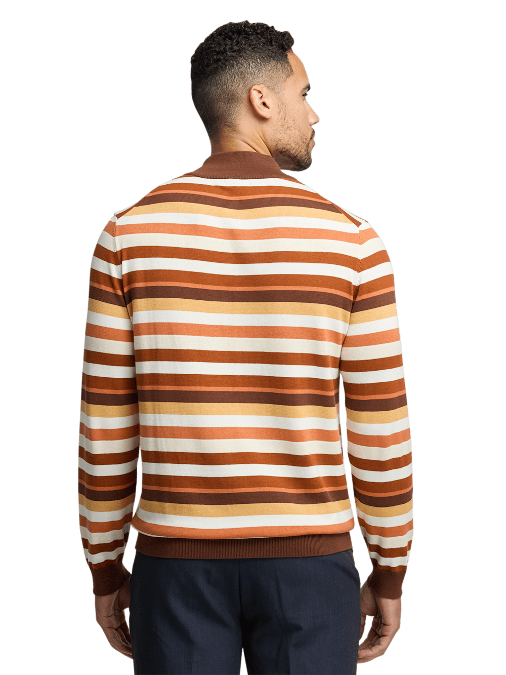 Cotton Quarter Zip Mock Neck Sweater - Brown Multi – Paul Fredrick