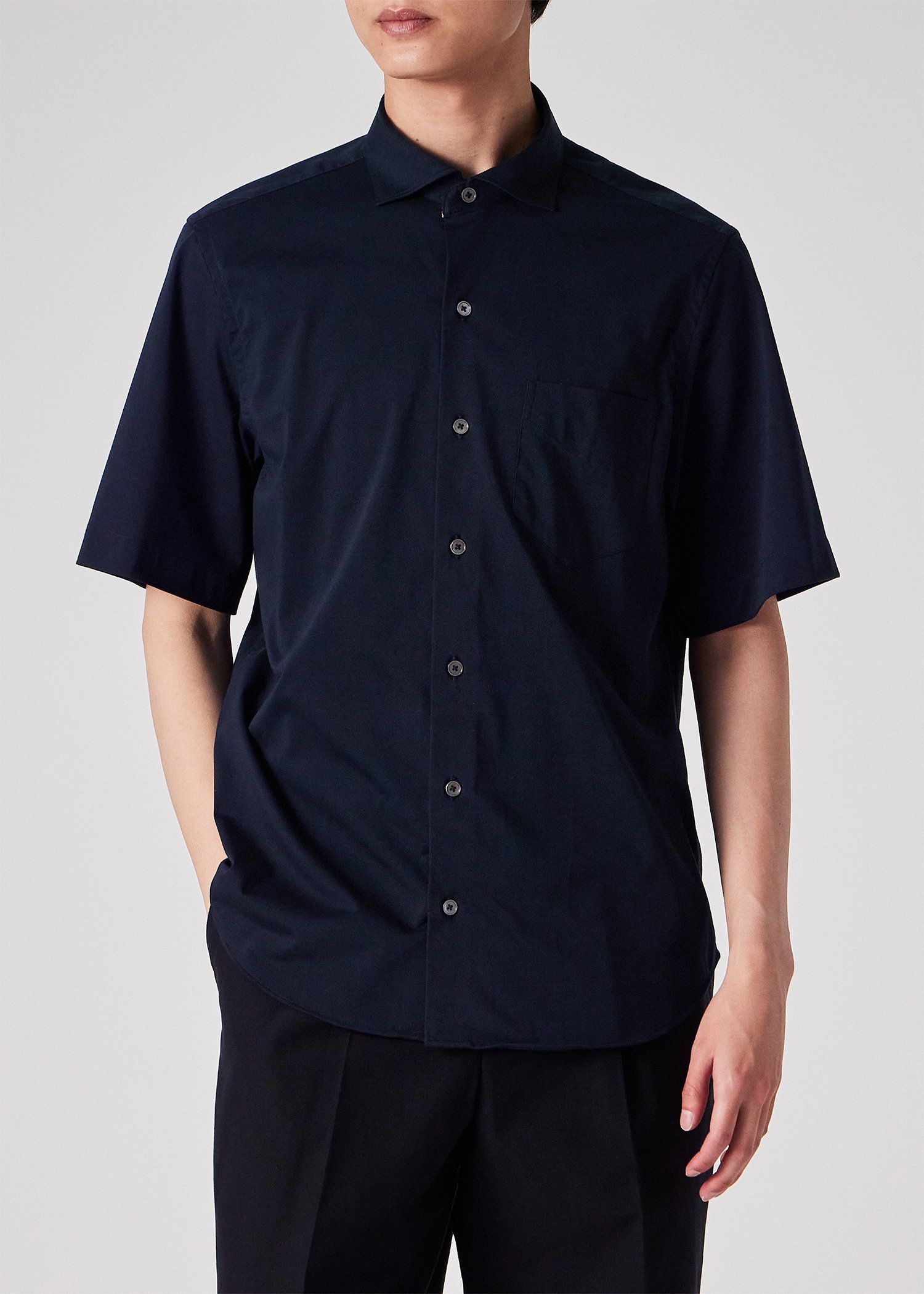 コットンジャージ 半袖ドレスシャツ（ネイビー） ｜ポール・スミス