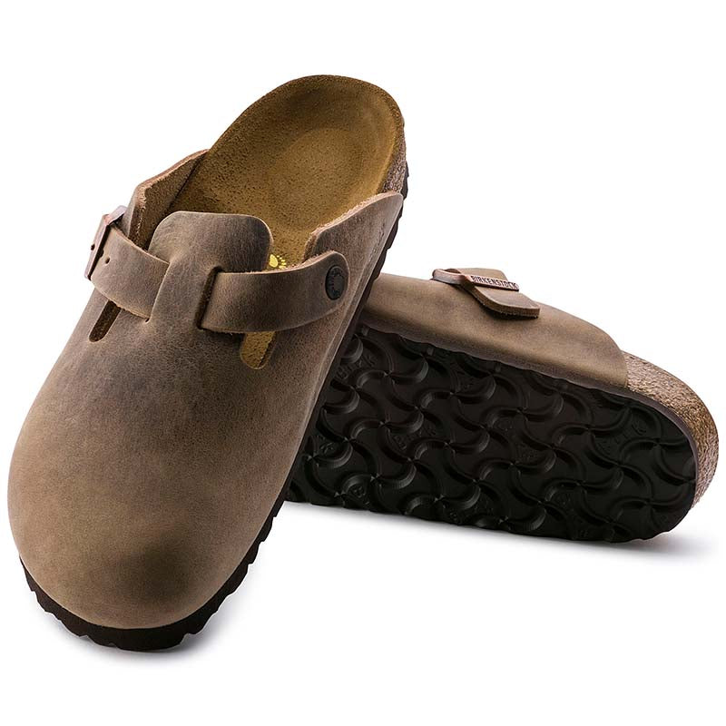 Birkenstock Boston Oiled Leather Slip On Shoes in Tobacco