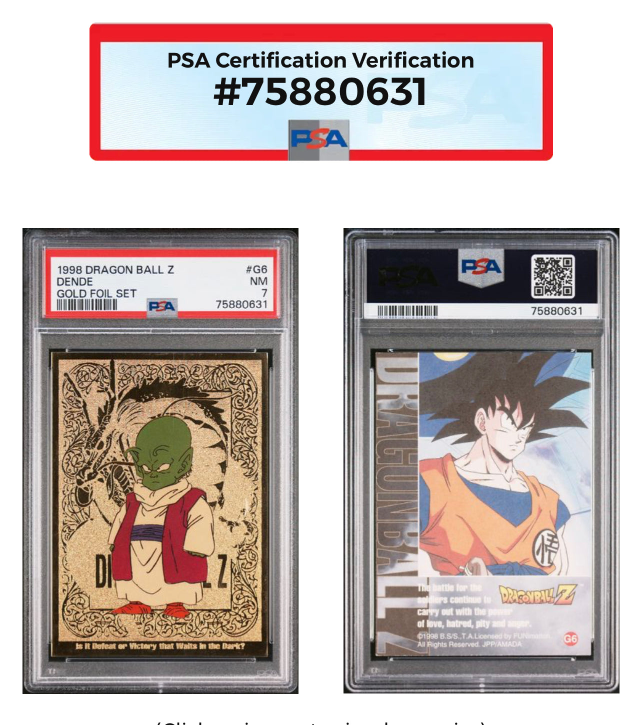 1998-1999 Dragon Ball Z Gold Foil Set of 7 JPP/Amada PSA Graded