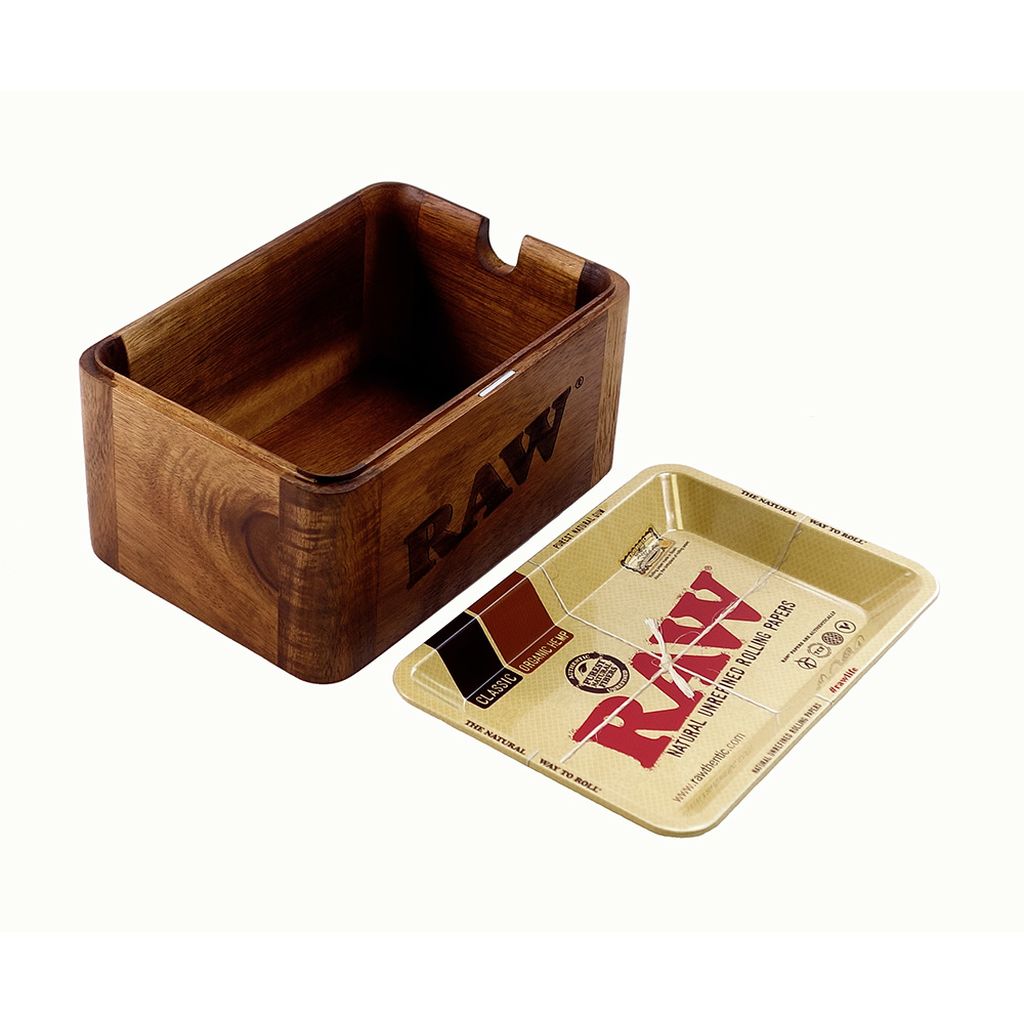 RAW cache box mini, compact wooden box with metal rolling tray