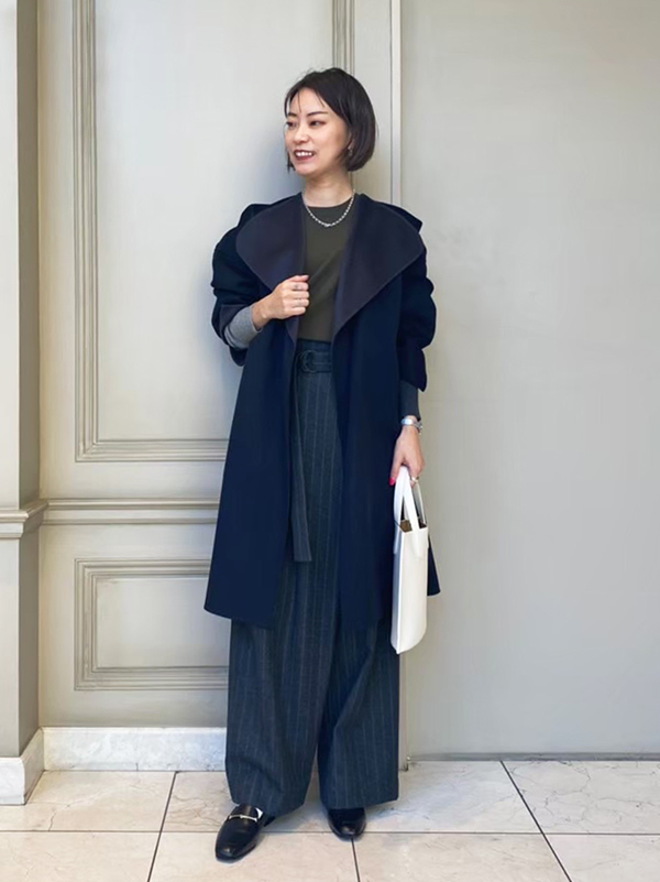 ENFOLD ウールリバー スタンドショートコート ネイビー M 38 ENFOLD