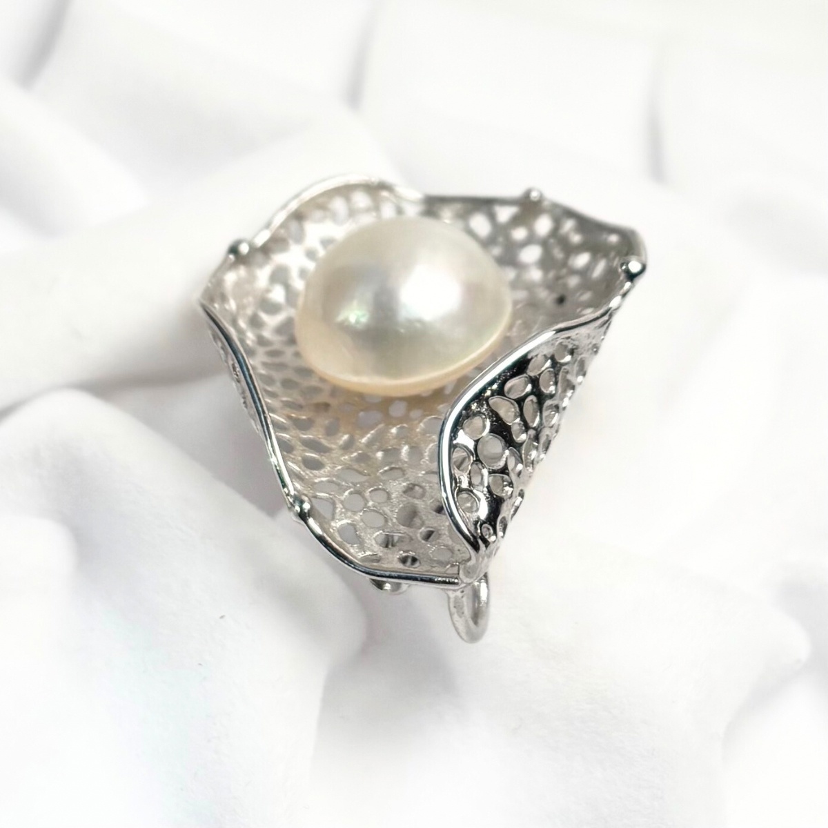 マベ真珠 パールブローチ 14mm ホワイト シルバー製 現品のみ