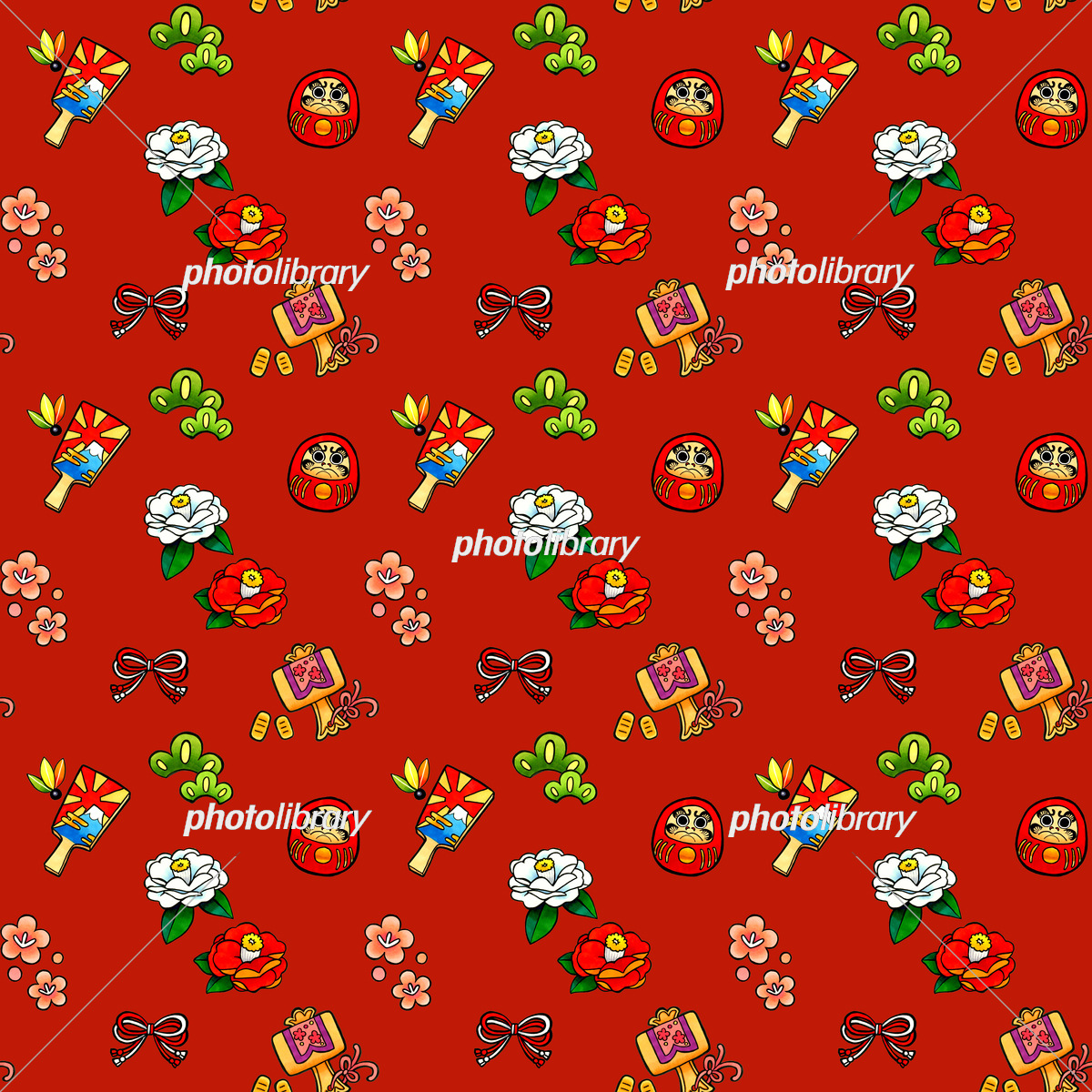 正月モチーフのパターン 手描きアナログイラスト イラスト素材