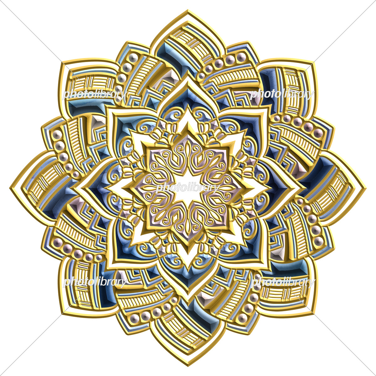マンダラアート 金属レリーフ風 豪華 幾何学模様 イラスト素材