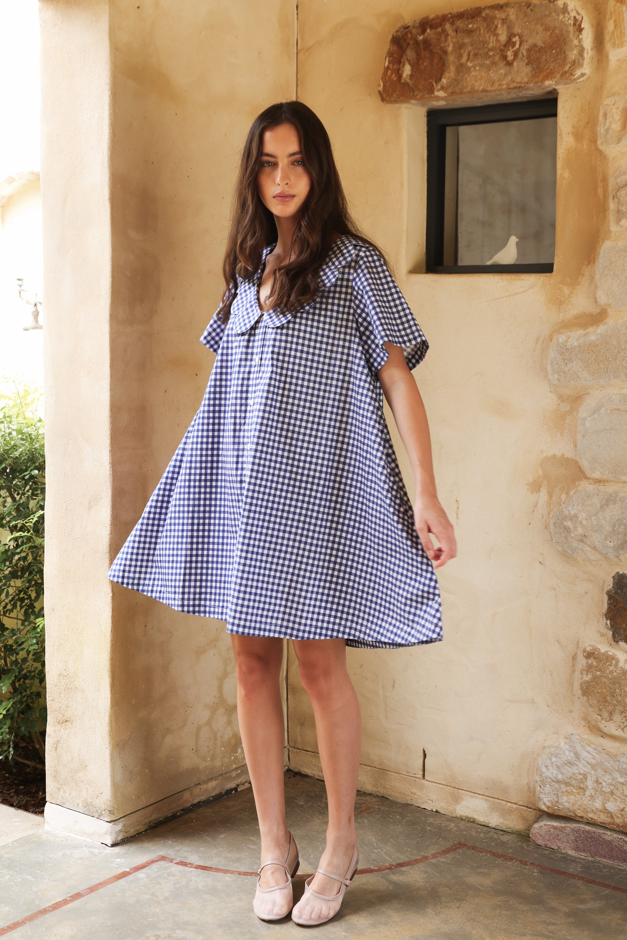 Penelope Lounge Dress - Gingham - Navy – Piyama USD