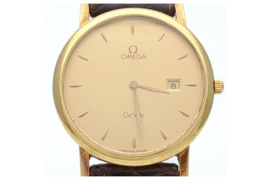 オメガ デビル 金無垢 クォーツ デイト メンズ 腕時計 アンティーク