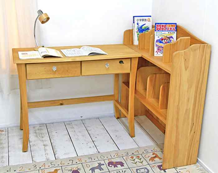 ナチュラル無垢学習デスク｜パイン学習机｜クリスタル取手