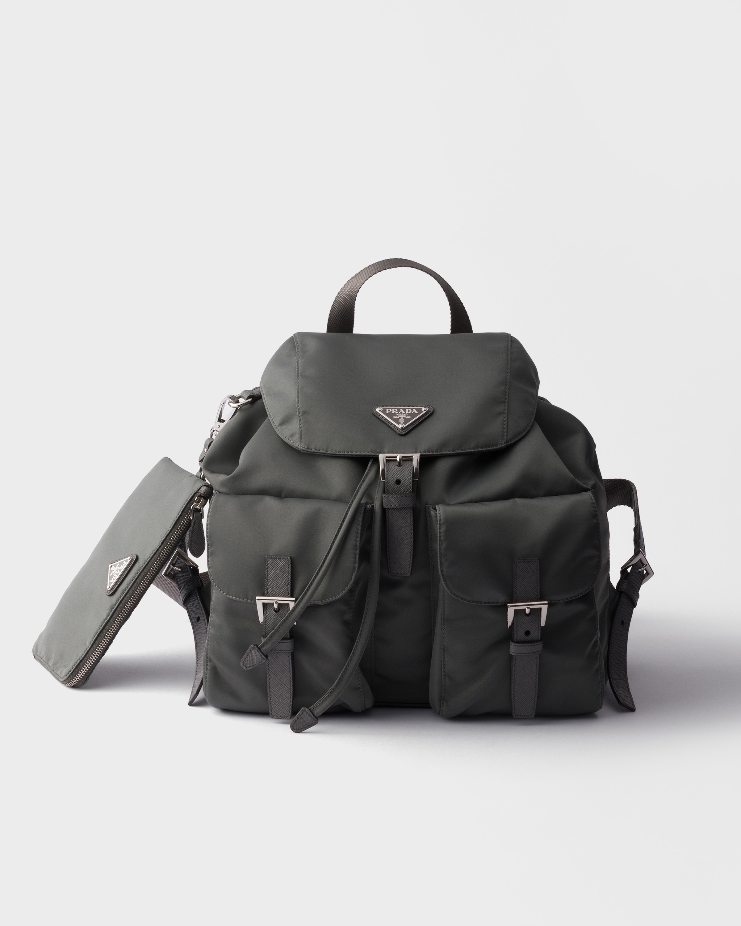 Mercury Gray Medium Re-nylon Backpack | PRADA