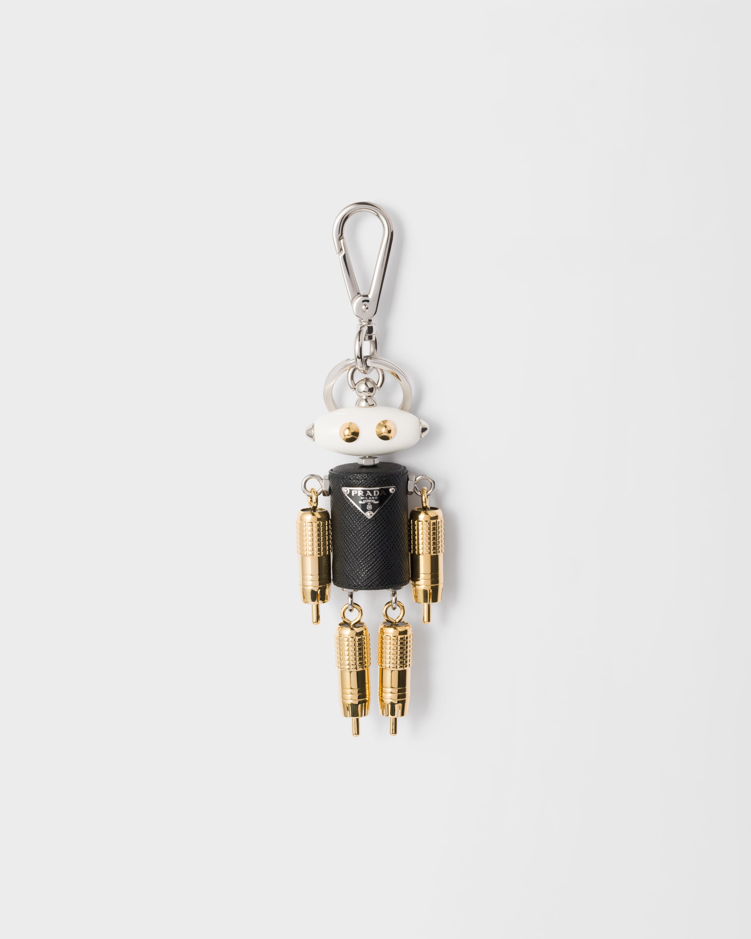 Black Robot Saffiano Leather Key Ring Charm | PRADA