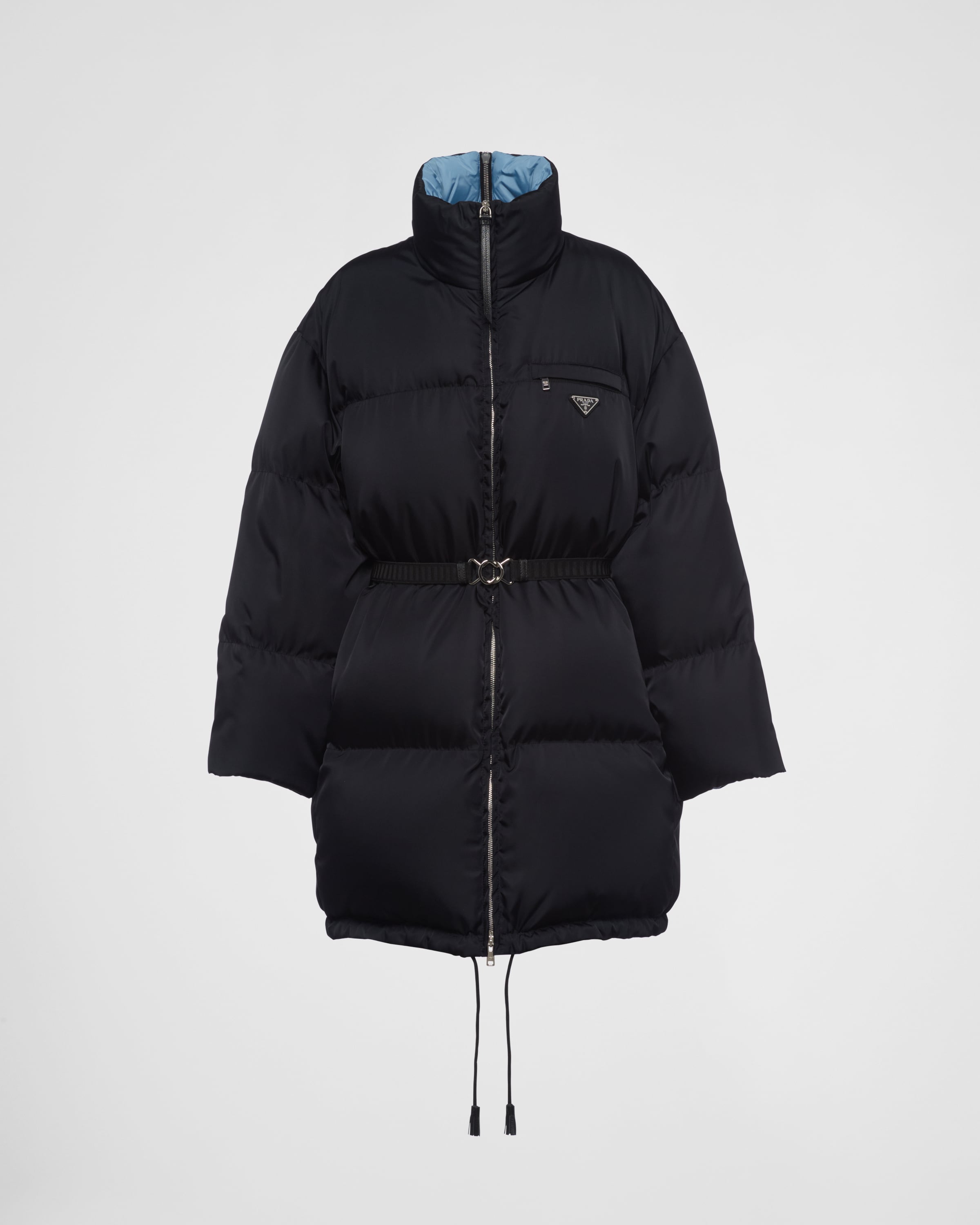 Black Re-nylon Gabardine Hooded Down Coat | PRADA