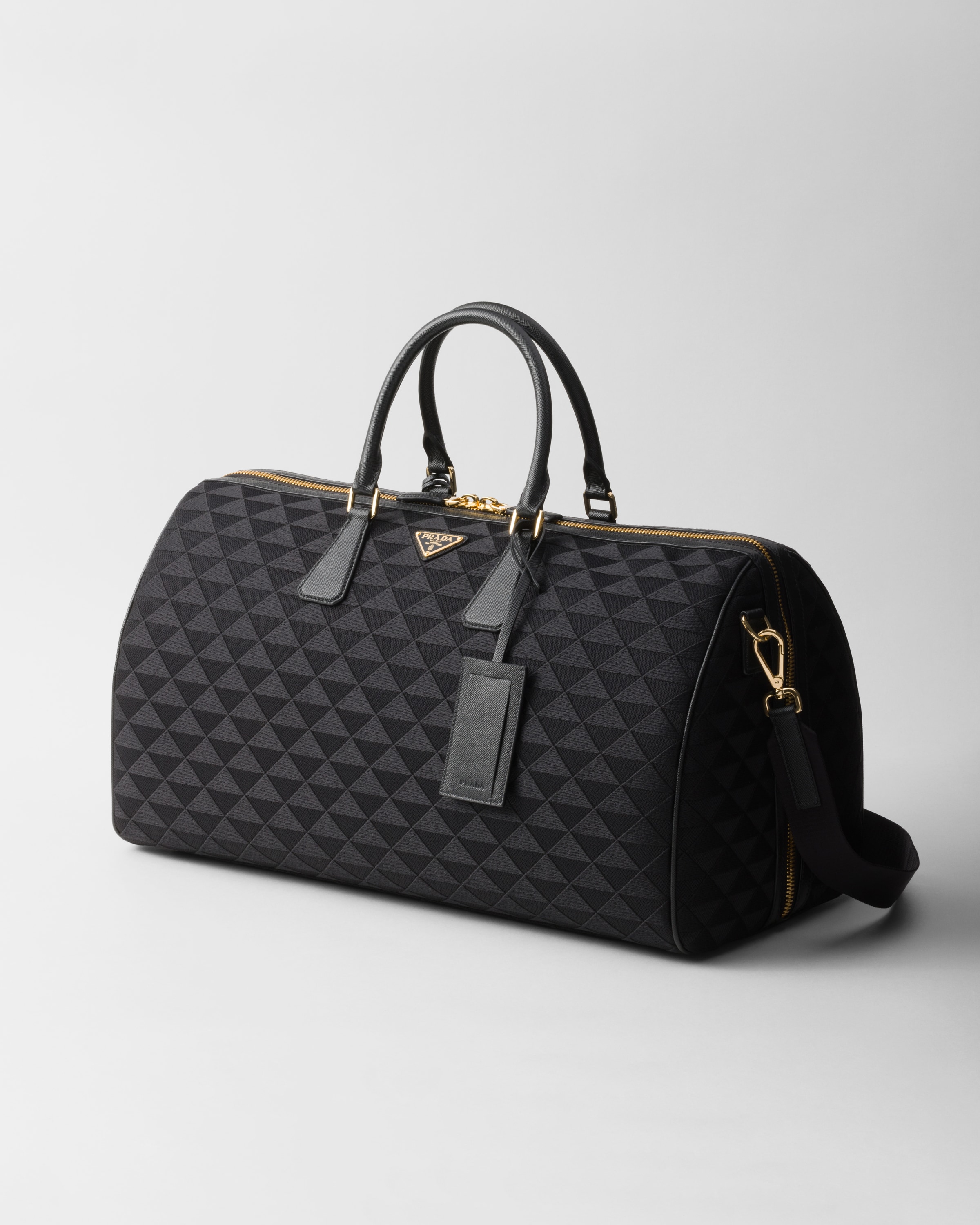 Black Embroidered Fabric Duffel Bag | PRADA