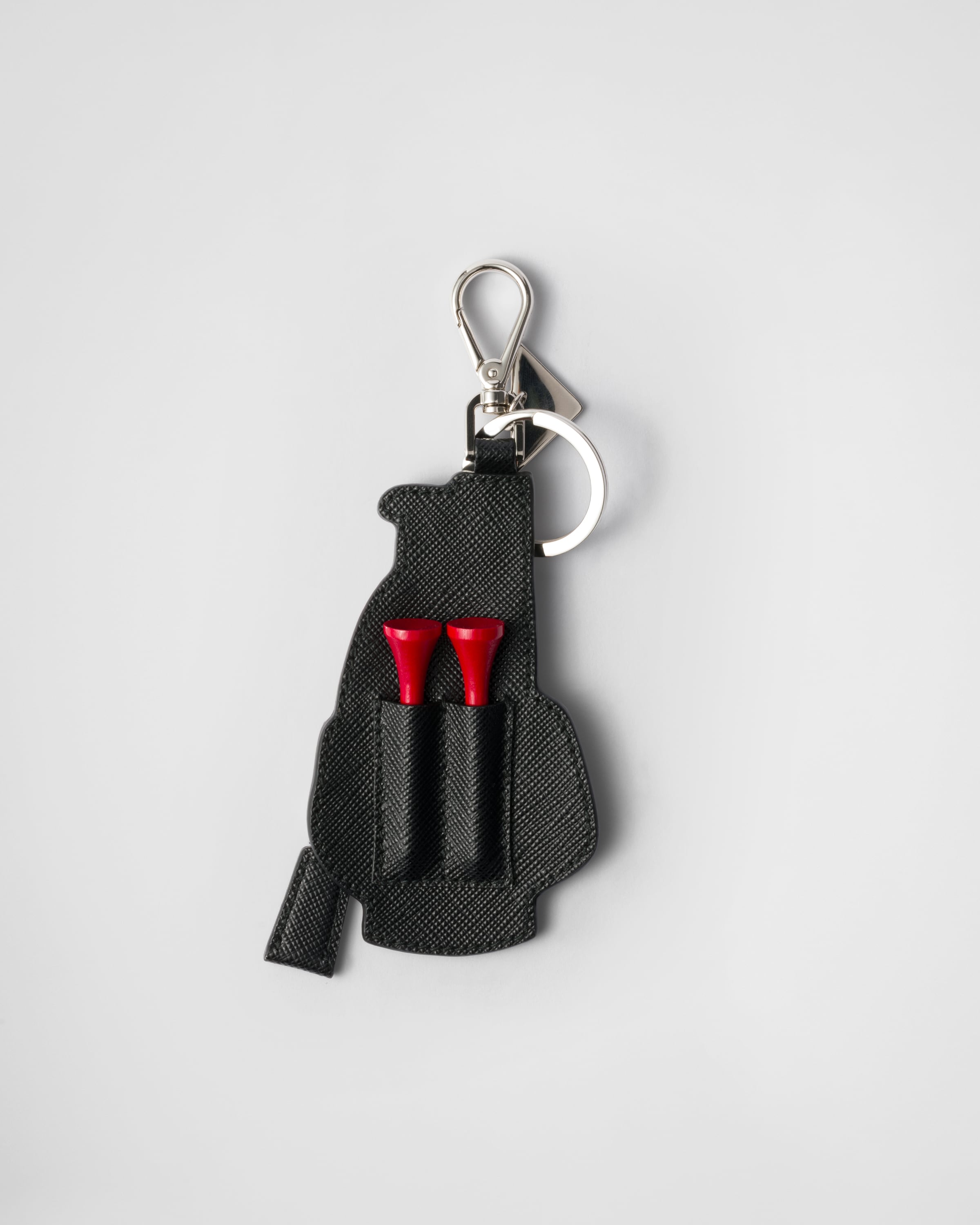 Black/fiery Red Saffiano Leather Golf Tee Bag Charm | PRADA