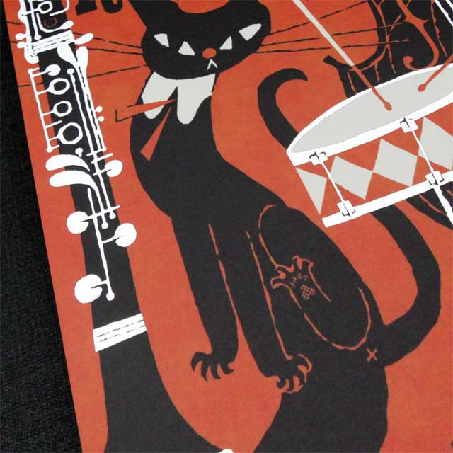 箔押し絵葉書 《クラリネットとドラムとベースと黒猫》 255293 音楽