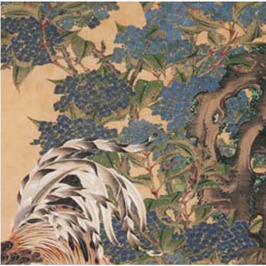 伊藤若冲】紫陽花双鶏図｜額フレーム付き日本画ポスター