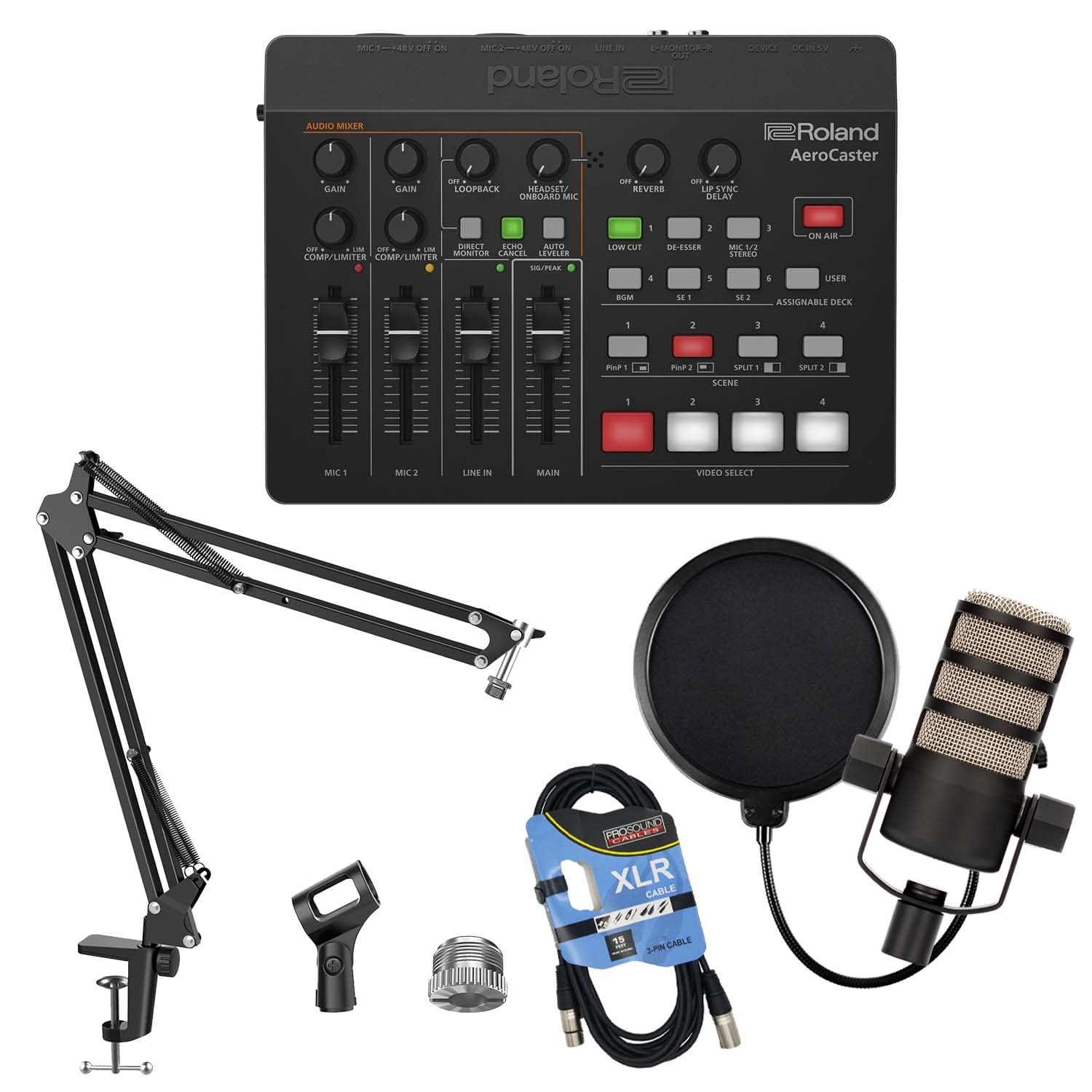 Roland VRC-01 AeroCaster – Rode PodMic, XLR Cable, POP Filter
