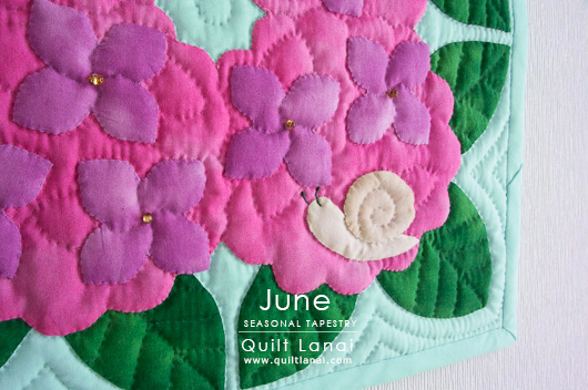 6月のミニタペストリー＊紫陽花＊ [ハワイアンキルトバッグのキルト