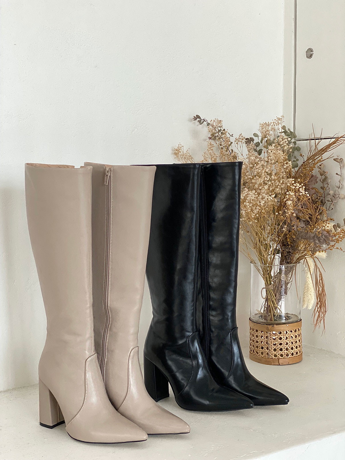 クン ラパンストレートロングブーツ カラー:ブラック、ライトロゼベージュ