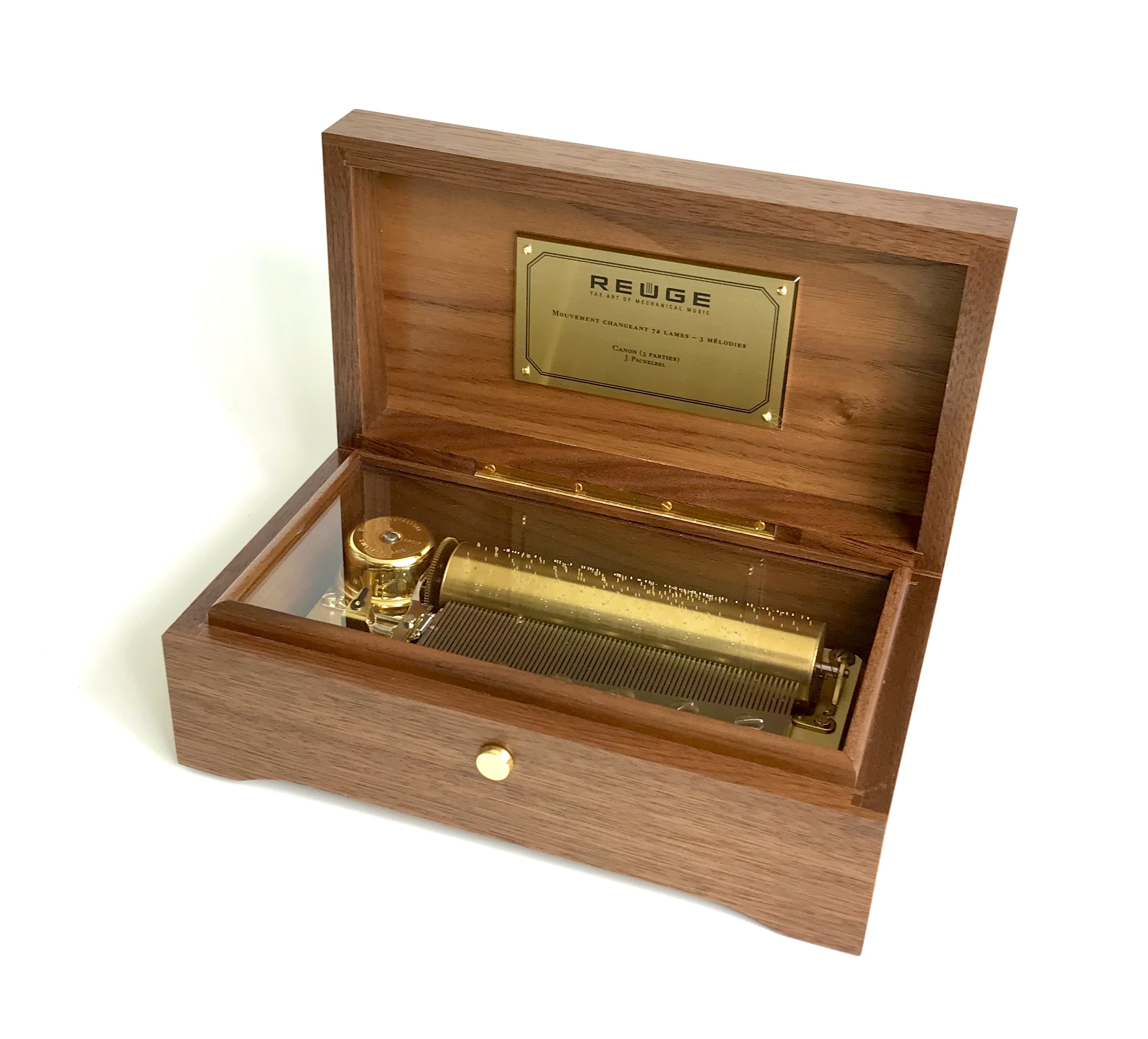 スイスリュージュ社製 高音質72弁オルゴール クルミ無垢材のケース