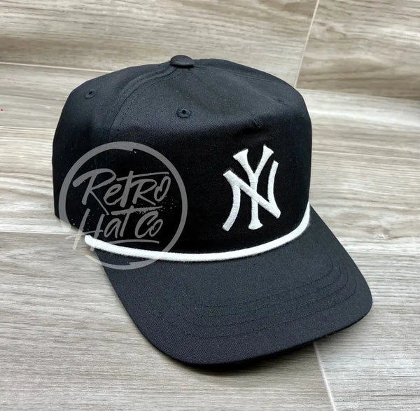Vintage 90s New York Yankees (White NY) Patch on Black Retro Hat w/Whi