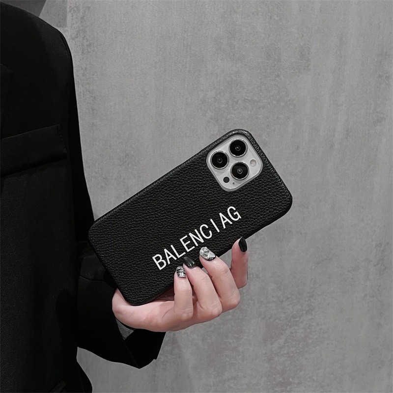 バレンシアガ iphone13/13proケース レザー BALENCIAGAロゴ iphone携帯