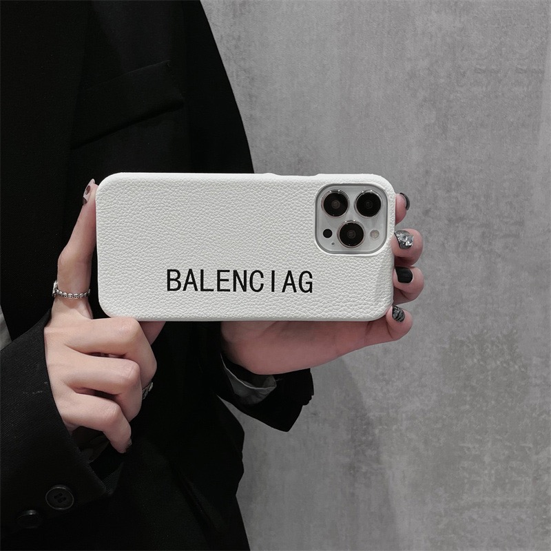 バレンシアガ iphone13/13proケース レザー BALENCIAGAロゴ iphone携帯