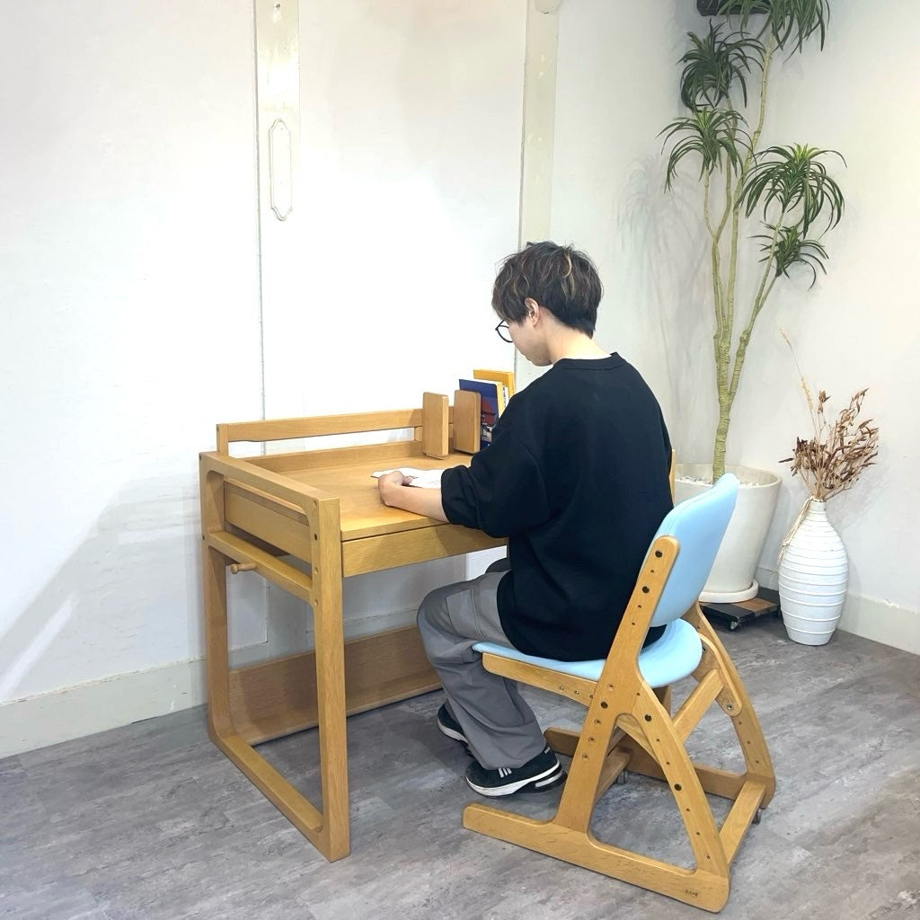 浜本工芸 学習机 NO.74＆デスクチェア セット ブルー 勉強机 木 ナラ