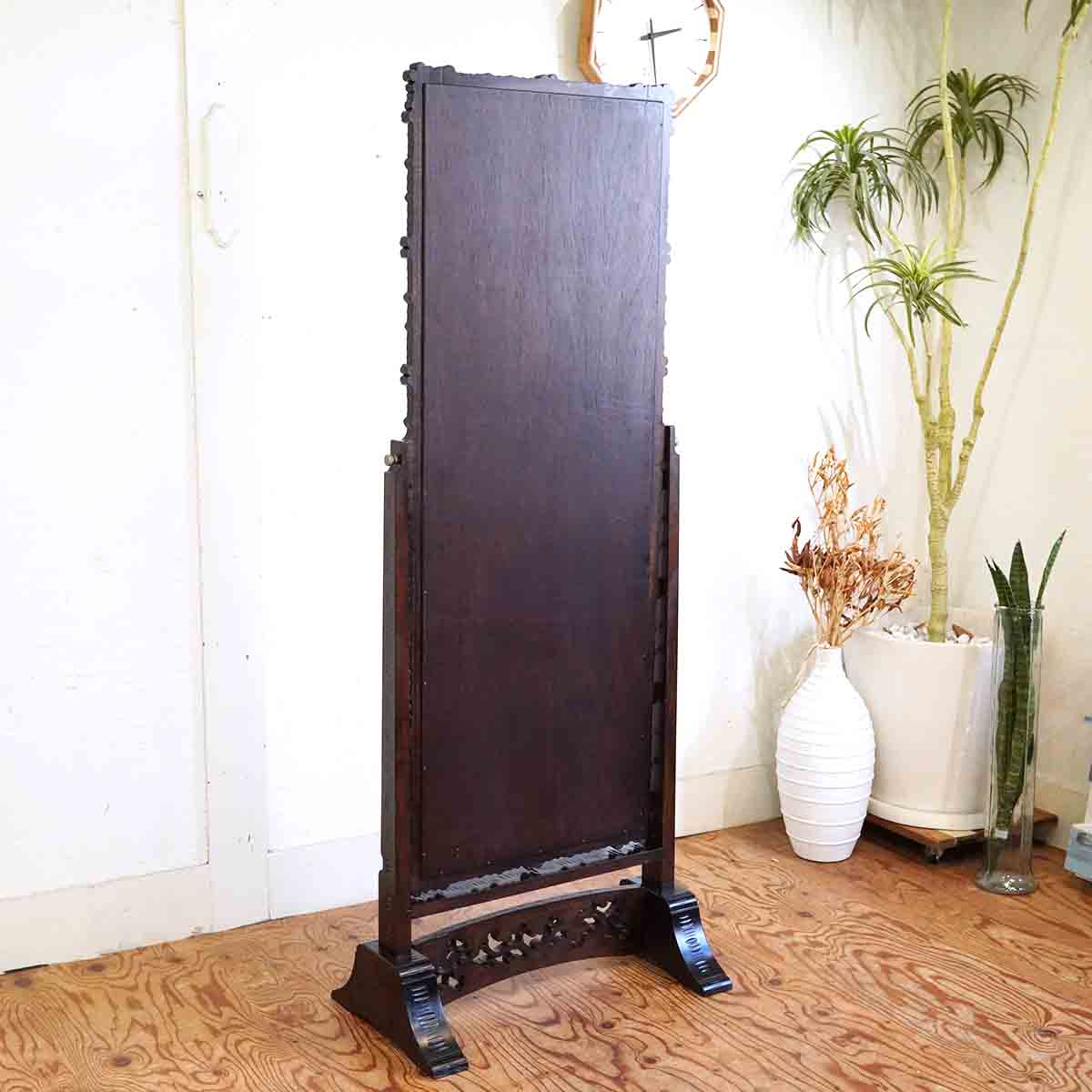 姿見 軽井沢彫り 桜 ミラー 鏡 スタンドミラー 伝統工芸品 中古