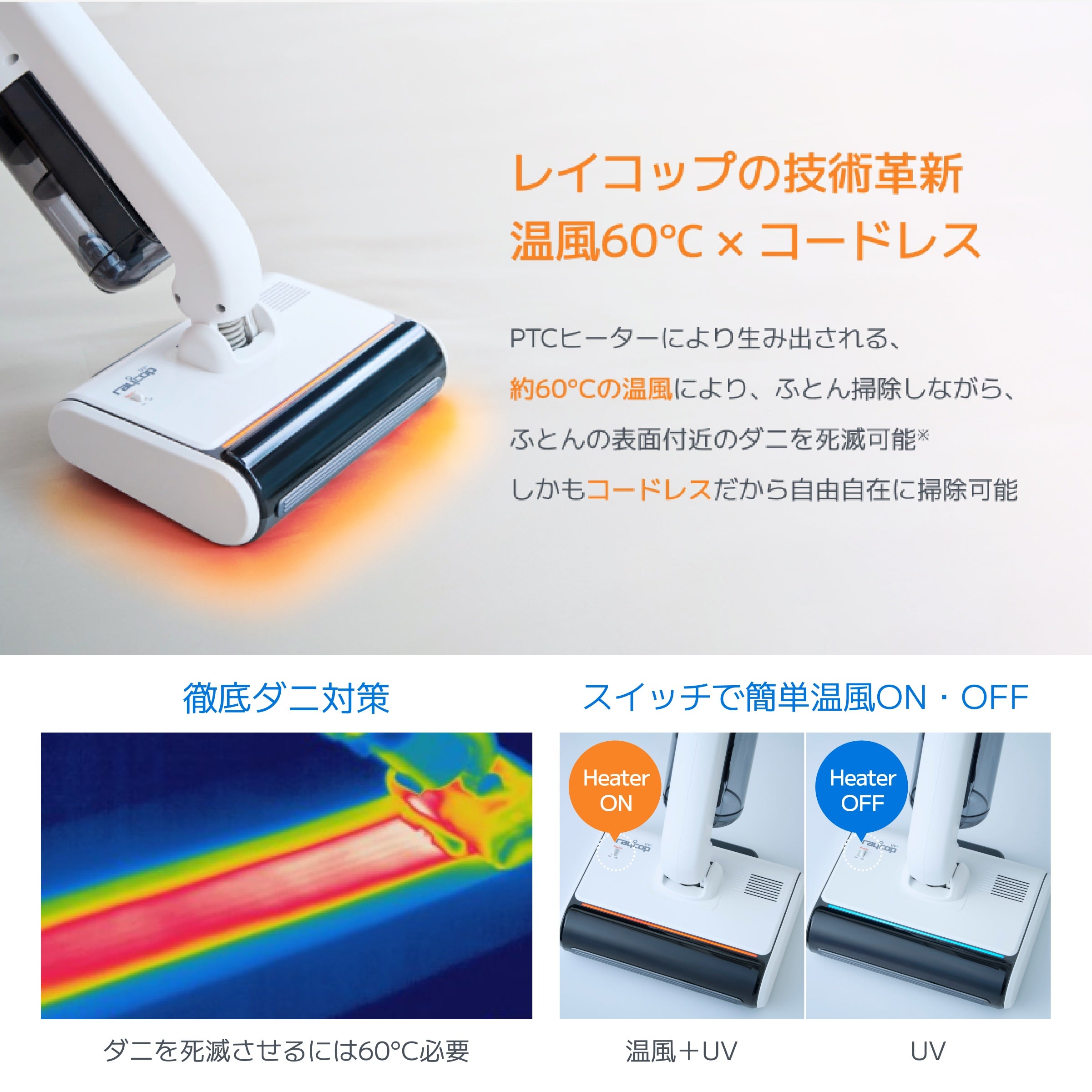 温風機能付き・コードレスUV布団クリーナー レイコップ PRO3