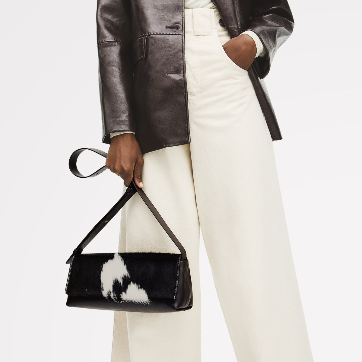 The Annabel - Cow Hide Medium Flapover Shoulder Dark Oak - 113071