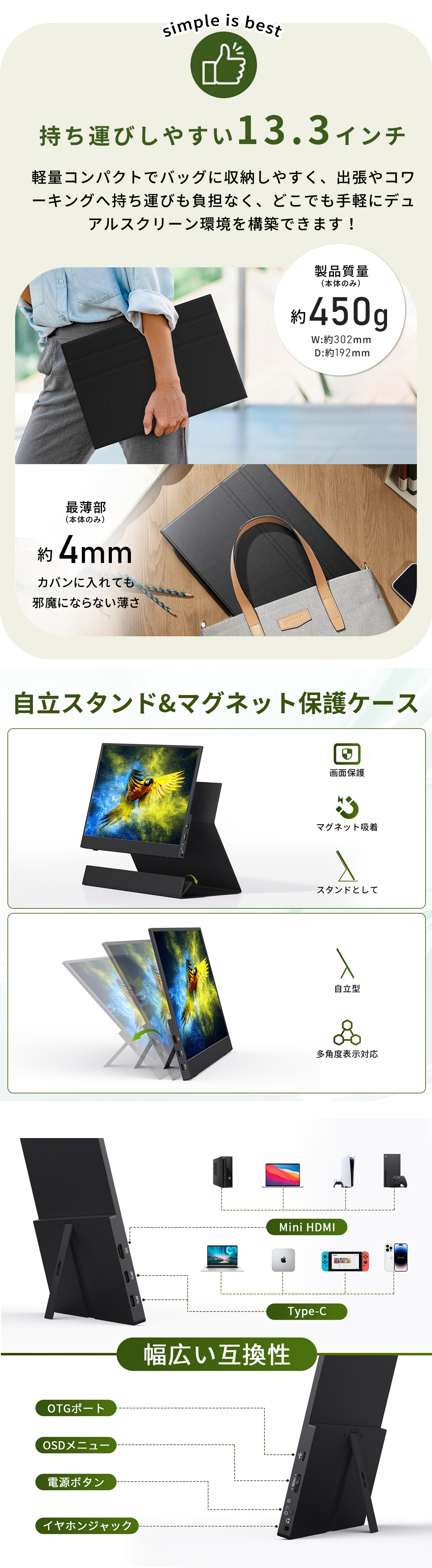 楽天市場】モバイルモニター 13.3インチ 4K モバイルディスプレイ
