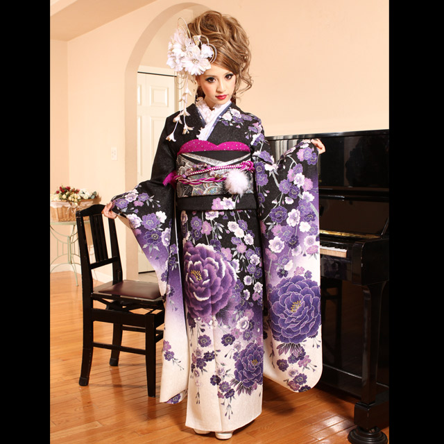 振り袖 フルセット 別誂長襦袢付 珍品 個性的 黒地 パーティー 結婚式