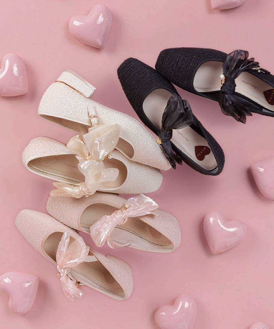 Heart Collection】2WAY シアーリボンハートフラットパンプスRANDA公式