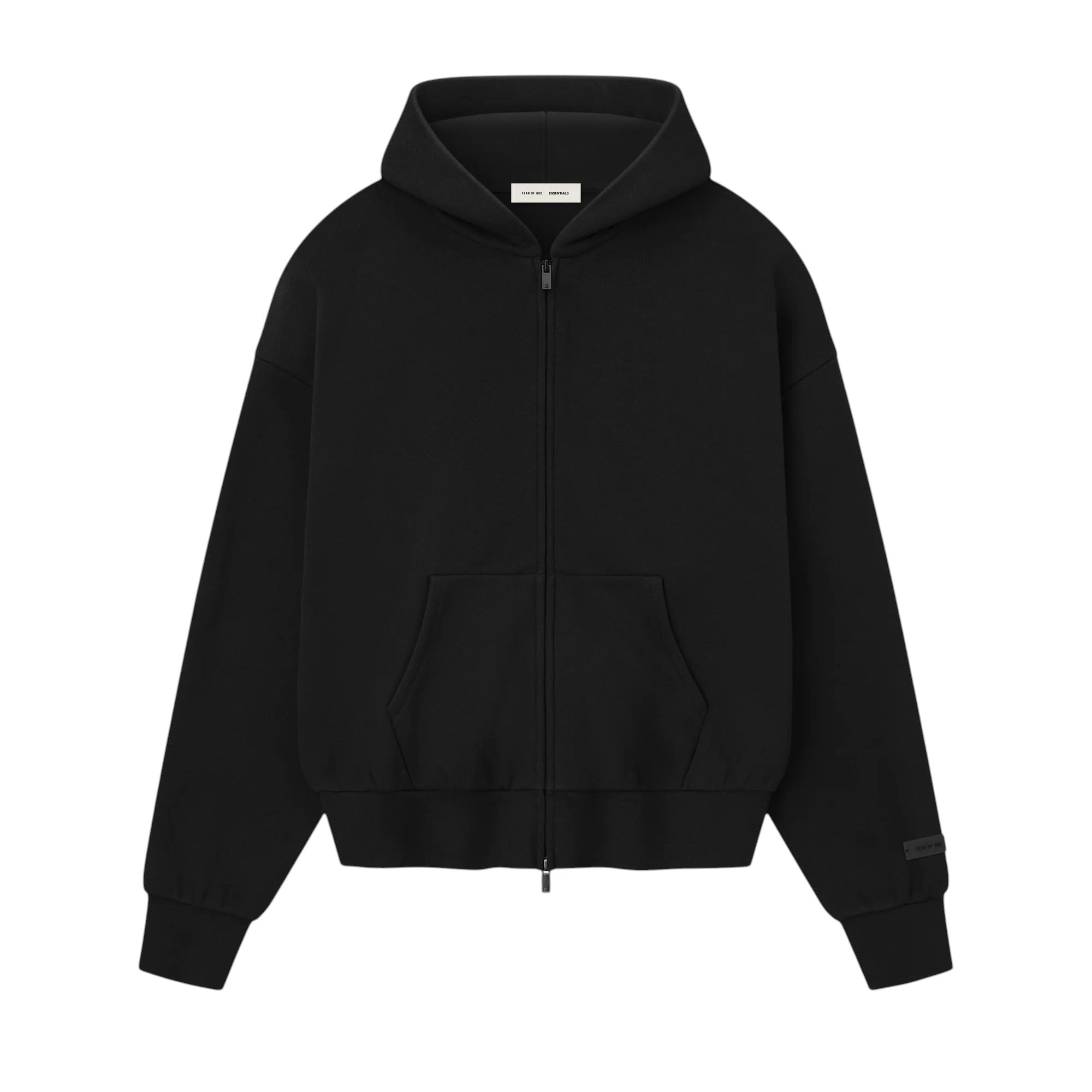 ESSENTIALS]Classic Fit Fleece Zip-Up Hoodie/JET BLACK(192SP254780F