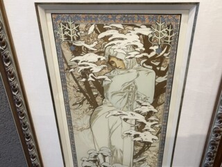 大判 Alphonse Mucha ガラス絵の冬 - 四季 絨毯 額入アート Winter by